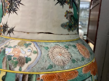 A large gilt bronze-mounted Chinese famille verte rouleau vase, 19th C.