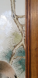 A large Chinese rectangular plaque with a bird on a blossoming branch, seal mark, Republic