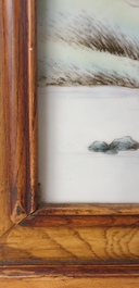A large Chinese rectangular plaque with ducks, seal mark, Republic