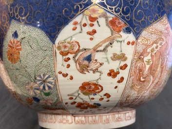 A Chinese verte-Imari powder blue-ground bowl, Kangxi