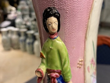 A Chinese famille rose vase with floral and landscape medallions, Qianlong