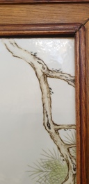 A large Chinese rectangular plaque with a bird on a blossoming branch, seal mark, Republic
