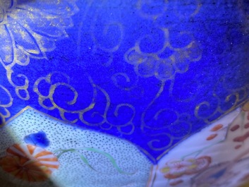 A Chinese verte-Imari powder blue-ground bowl, Kangxi