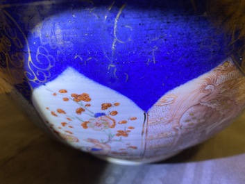 A Chinese verte-Imari powder blue-ground bowl, Kangxi