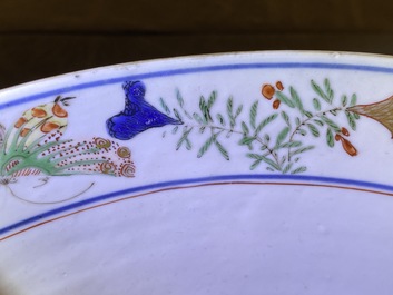 A Chinese verte-Imari powder blue-ground bowl, Kangxi
