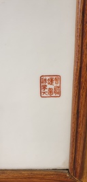 A large Chinese rectangular plaque with a bird on a blossoming branch, seal mark, Republic
