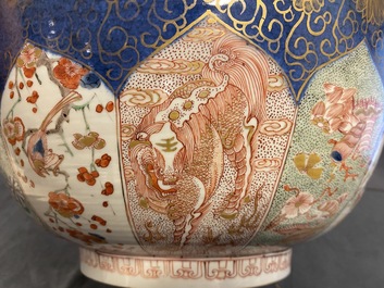 A Chinese verte-Imari powder blue-ground bowl, Kangxi