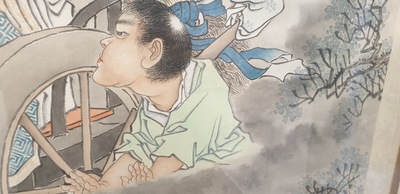 Qian Huian (1833-1911), encre et couleurs sur papier, 19&egrave;me: 'Fugui shoukao, d'apr&egrave;s Wen Anguo'