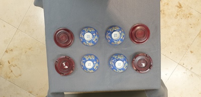 Four Chinese blue-ground bowls with floral designs, Yongzheng mark, Republic