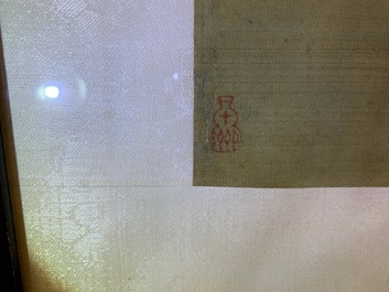 Chinese school, ink and colour on silk, 18th C.: 'The making up of lady'