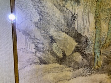 Chinese school, ink and colour on silk, 20th C.: 'Three landscape views'