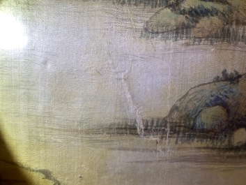 Chinese school, ink and colour on silk, 20th C.: 'Three landscape views'