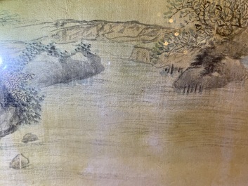 Chinese school, ink and colour on silk, 20th C.: 'Three landscape views'