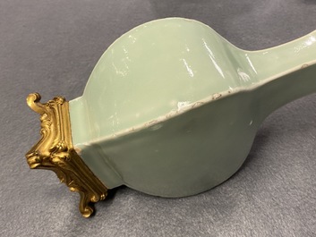 A pair of Chinese monochrome celadon vases with gilt bronze mounts, 18/19th C.