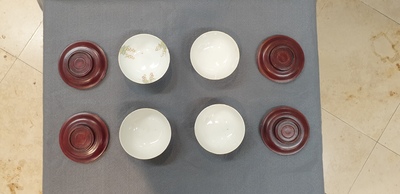 Four Chinese blue-ground bowls with floral designs, Yongzheng mark, Republic