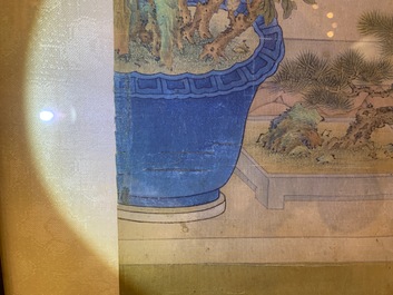 Chinese school, ink and colour on silk, 18th C.: 'The making up of lady'