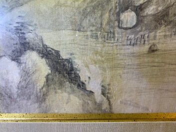 Chinese school, ink and colour on silk, 20th C.: 'Three landscape views'