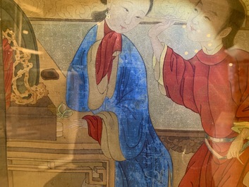 Chinese school, ink and colour on silk, 18th C.: 'The making up of lady'
