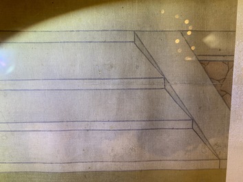 Chinese school, ink and colour on silk, 18th C.: 'The making up of lady'