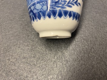 Seven Chinese blue and white cups and saucers, Kangxi