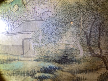 Chinese school, ink and colour on silk, 20th C.: 'Three landscape views'