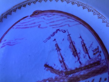 A Chinese export 'Nordic Society' plate dated 1785 and one inscribed 'Dus Leydons Vriendschap', Qianlong