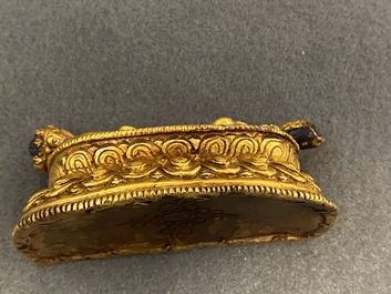 Two Sino-Tibetan gilt bronze figures, 19th C.