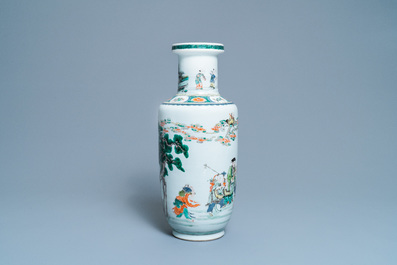 A Chinese famille verte rouleau 'immortals' vase, Kangxi