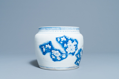 A Chinese blue, white and copper red 'prunus flowers' bowl, Kangxi