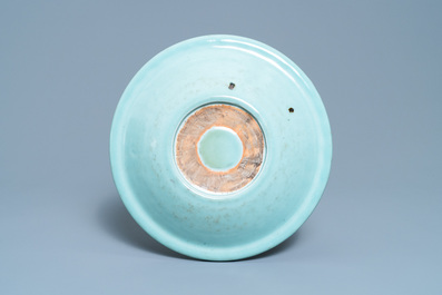 A Chinese celadon 'dragon' dish, 19th C.