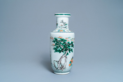 A Chinese famille verte rouleau 'immortals' vase, Kangxi