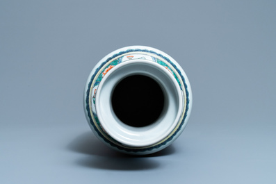 A Chinese famille verte rouleau 'immortals' vase, Kangxi
