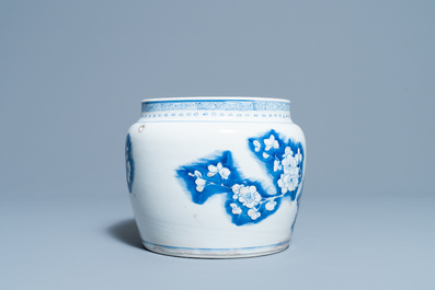 A Chinese blue, white and copper red 'prunus flowers' bowl, Kangxi