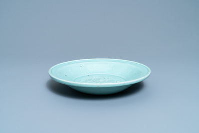 A Chinese celadon 'dragon' dish, 19th C.