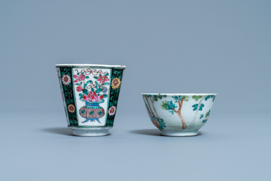 Two Chinese famille rose cups and saucers, Yongzheng/Qianlong