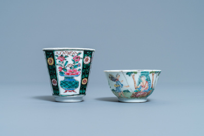 Two Chinese famille rose cups and saucers, Yongzheng/Qianlong