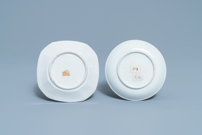 Two Chinese famille rose cups and saucers, Yongzheng/Qianlong