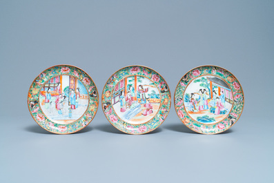 Six Chinese Canton famille rose plates, 19th C.