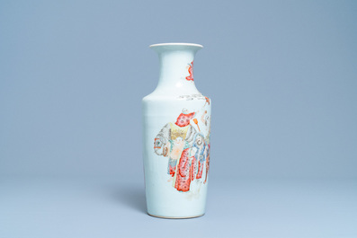 A Chinese famille rose 'luohan and mythical animals' vase, 19/20th C.