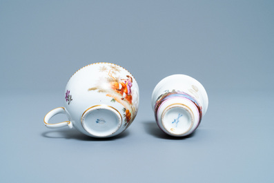 Two Meissen porcelain cups and a saucer, Germany, 18th C.