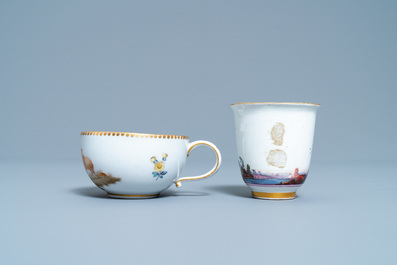 Two Meissen porcelain cups and a saucer, Germany, 18th C.