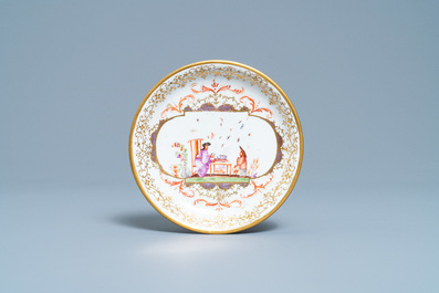 Two Meissen porcelain cups and a saucer, Germany, 18th C.