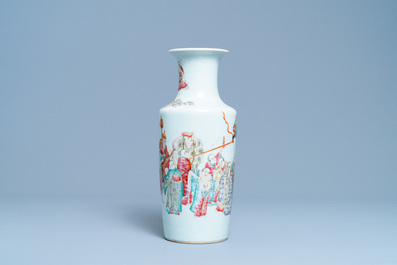 A Chinese famille rose 'luohan and mythical animals' vase, 19/20th C.