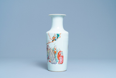 A Chinese famille rose 'luohan and mythical animals' vase, 19/20th C.