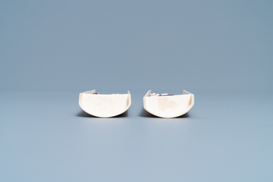 A pair of Chinese polychrome carved wrist rests in presentation box, Republic