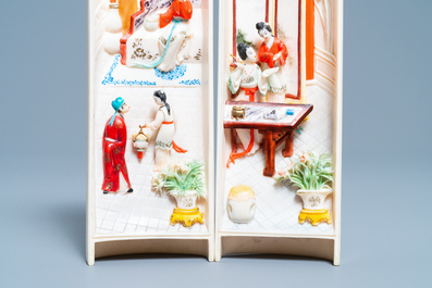 A pair of Chinese polychrome carved wrist rests in presentation box, Republic