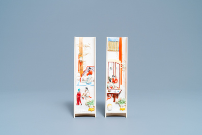 A pair of Chinese polychrome carved wrist rests in presentation box, Republic