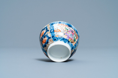 A Chinese famille rose 'Mandarin' cup and saucer with matching plate, Qianlong