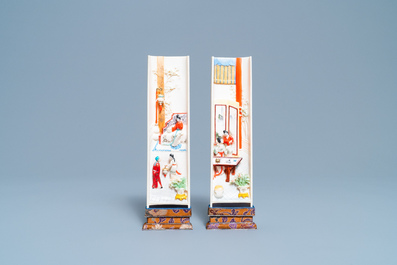 A pair of Chinese polychrome carved wrist rests in presentation box, Republic