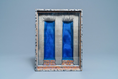 A pair of Chinese polychrome carved wrist rests in presentation box, Republic